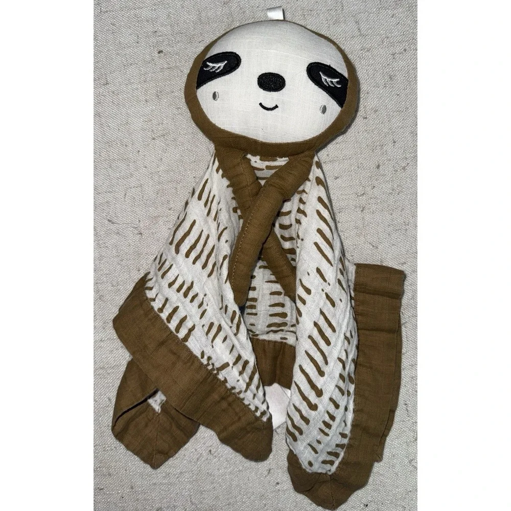 Lulujo Sloth Security Baby Blanket Brown & White‎ Muslin Cotton Lovey
